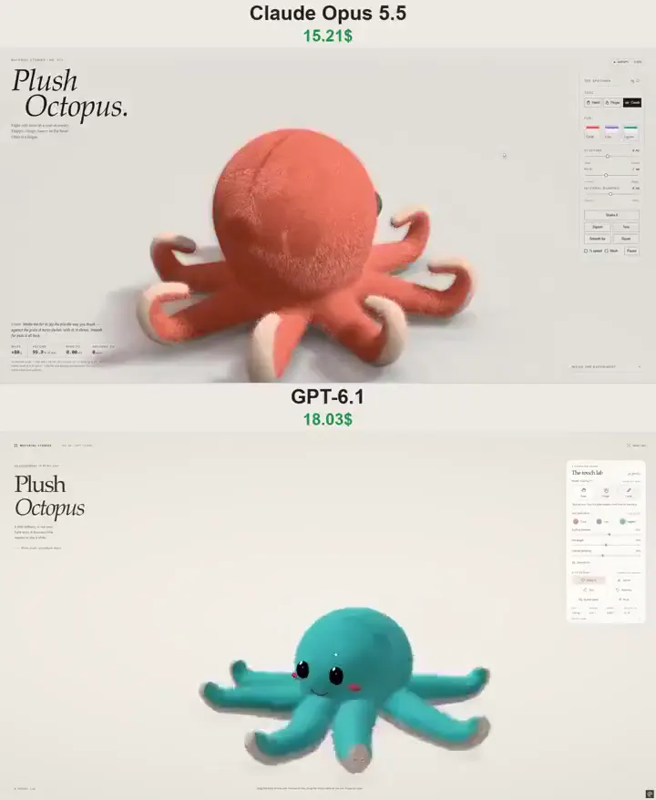 Frame from Plush octopus material study