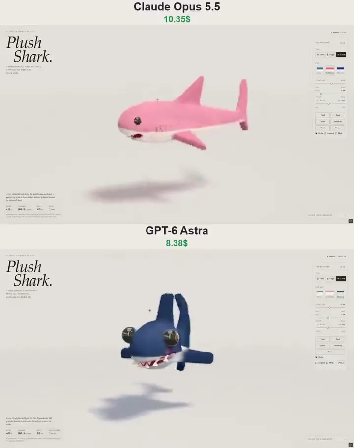 Frame from Plush sharks in a minimalist showroom