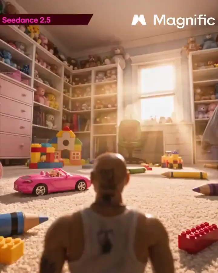 Frame from Poker figures and a pink toy car