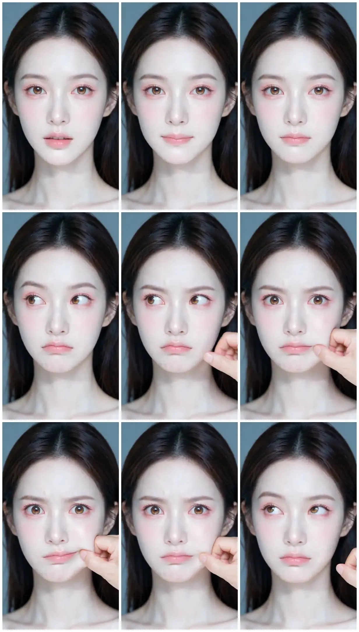 Nine frames from across Portrait with a cheek pinch