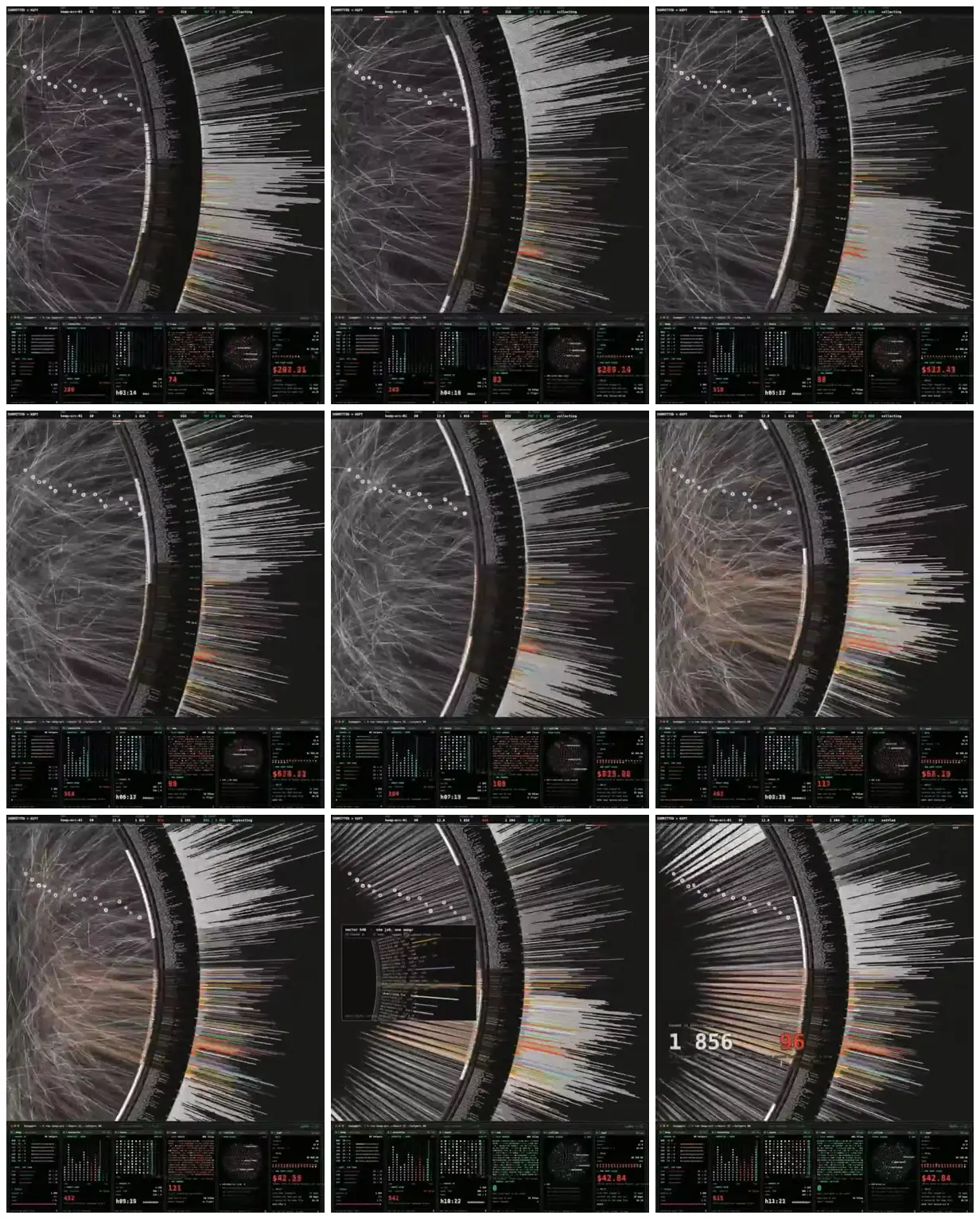Nine frames from across Radial networks and task metrics