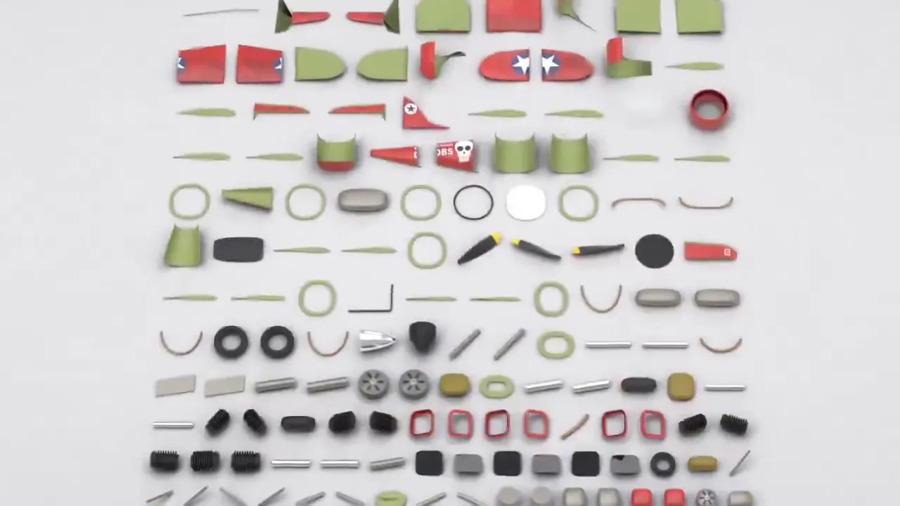 Frame from Red aircraft from parts to clouds