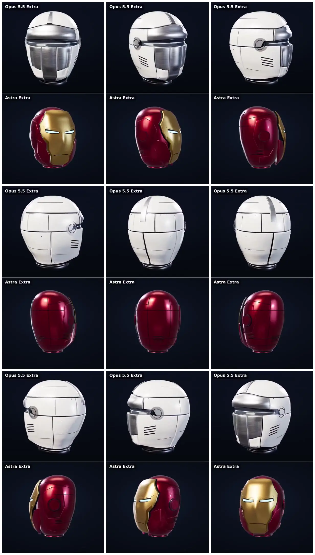 Nine frames from across Red-and-gold helmet comparison