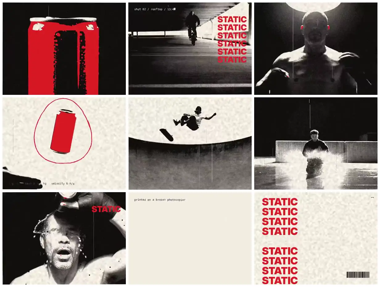 Nine frames from across Red can and photocopied athletes