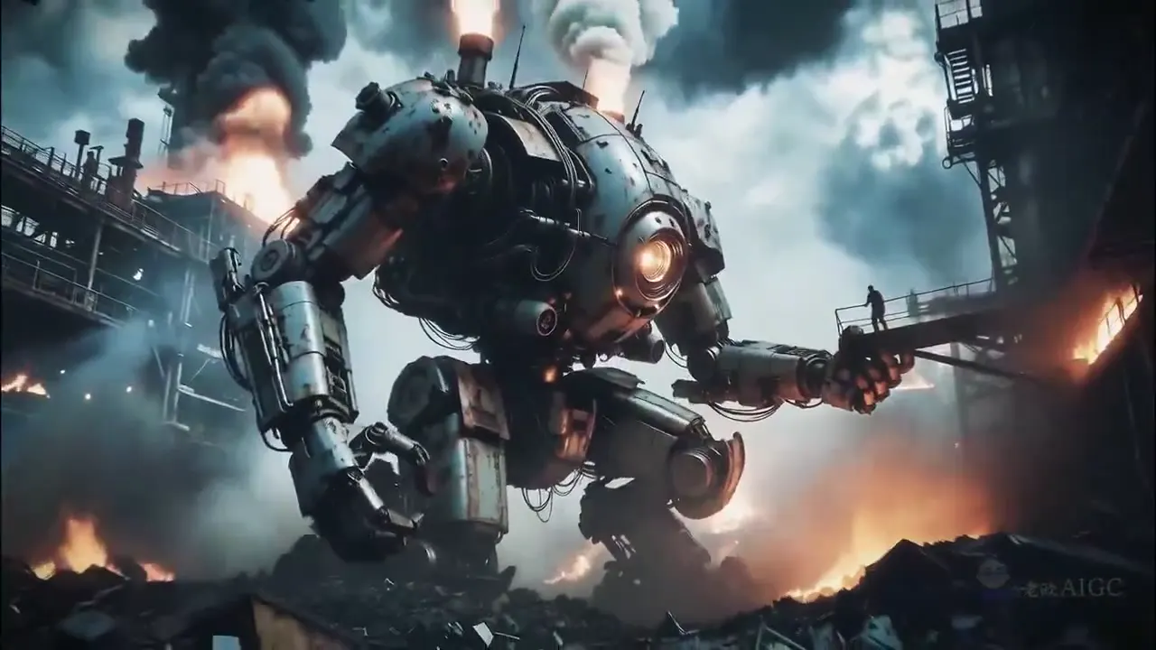 Frame from Robot supports a burning catwalk