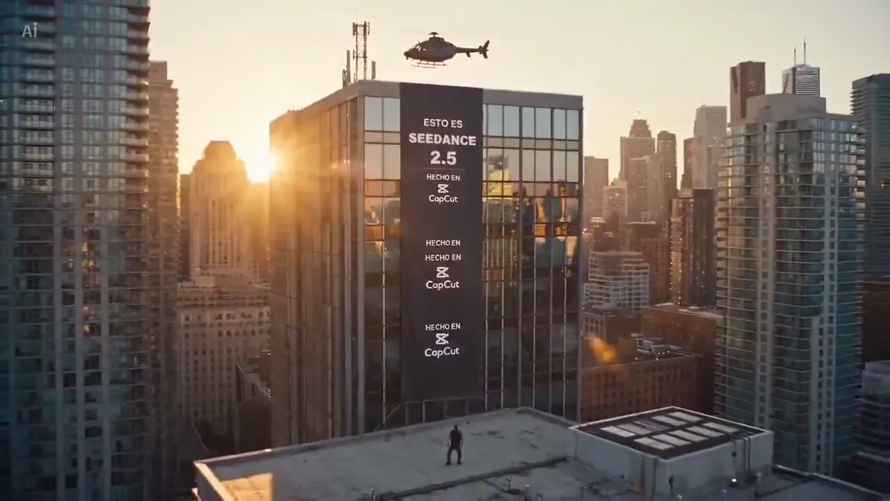 Frame from Rooftop courier and skyscraper banner