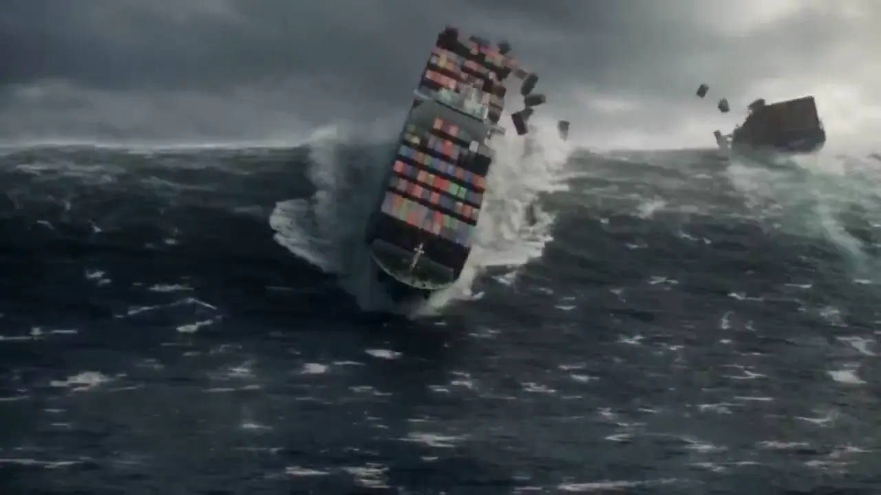 Frame from Sea monster beneath a cargo fleet