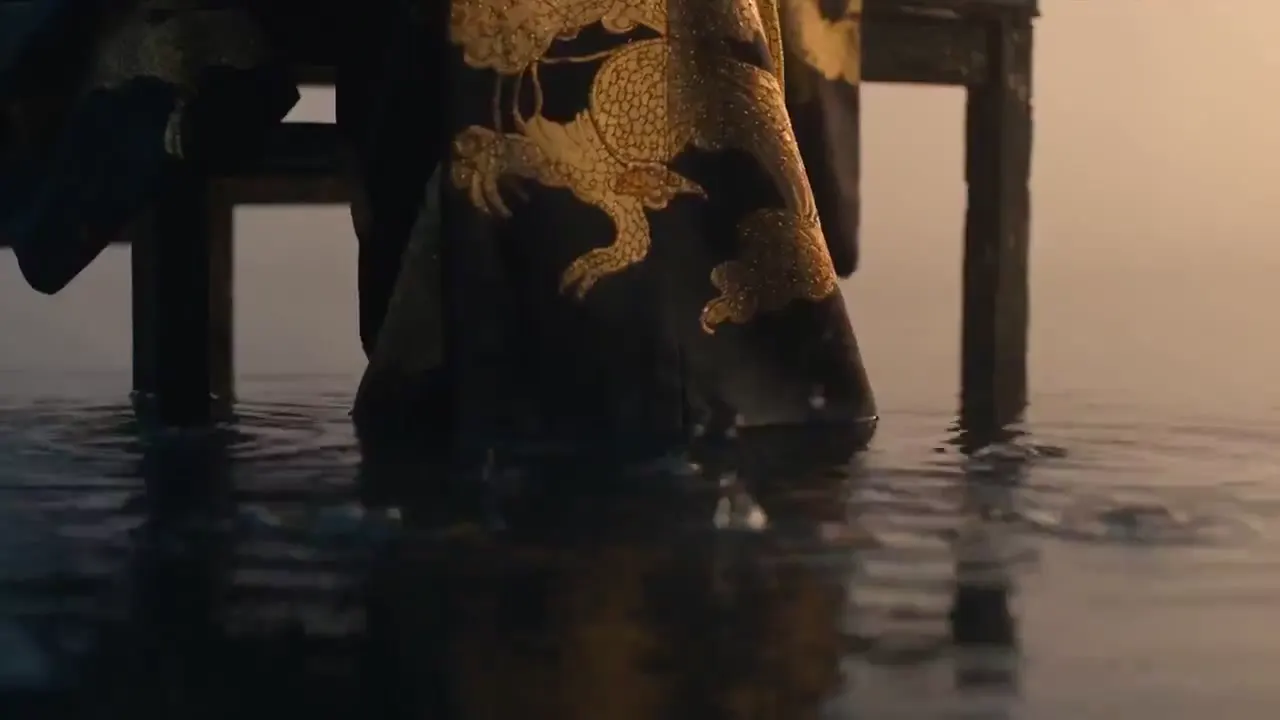 Frame from Shamisen player on a misty lake