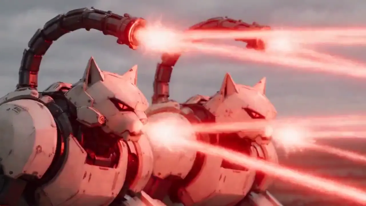 Frame from Silver-haired swordswoman and robot cats