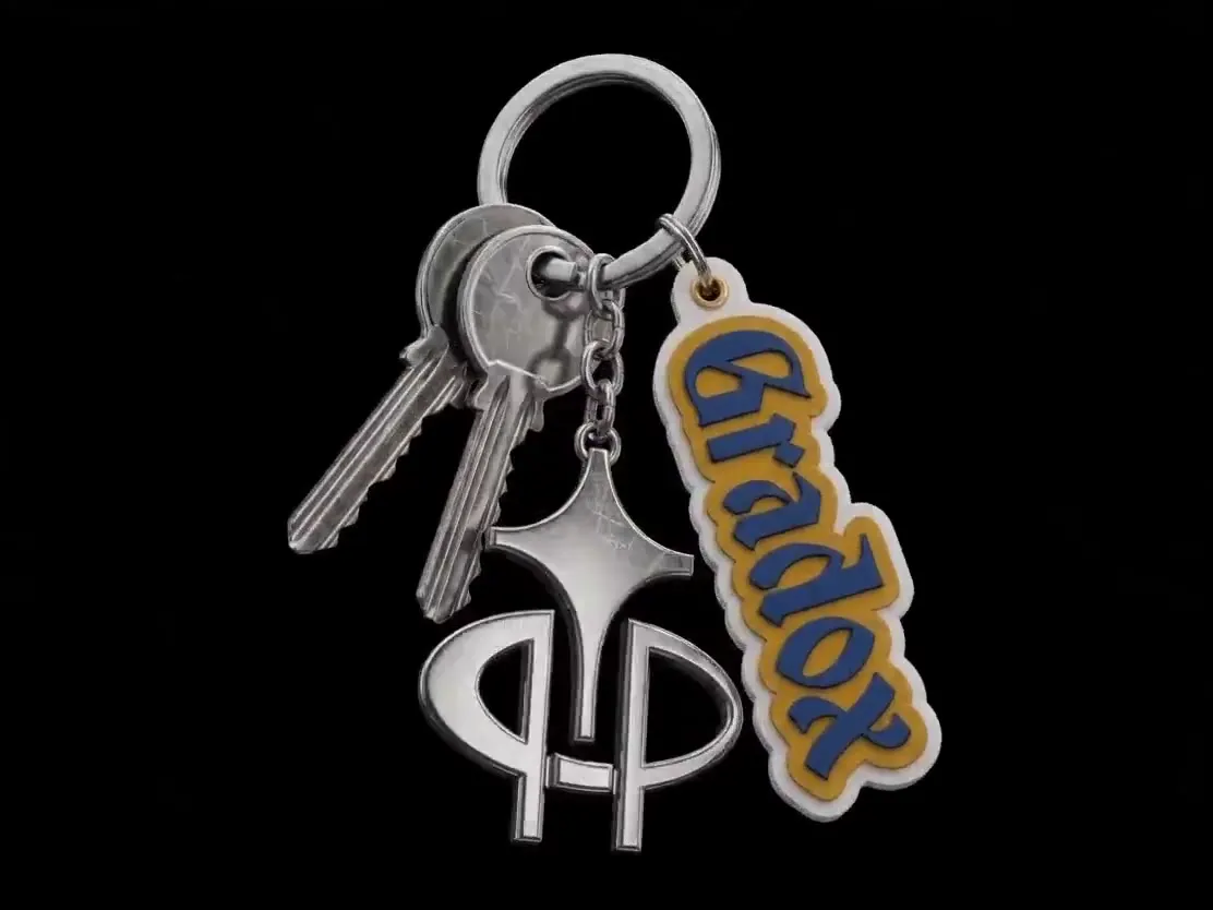Frame from Silver keychain with a wordmark tag
