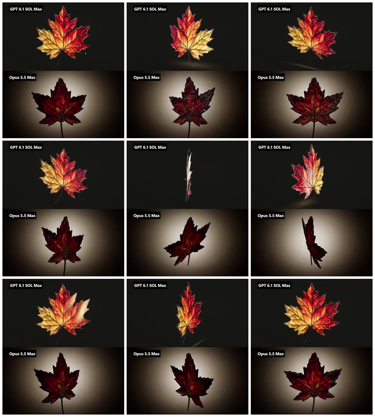 Nine frames from across Stained-glass maple leaves