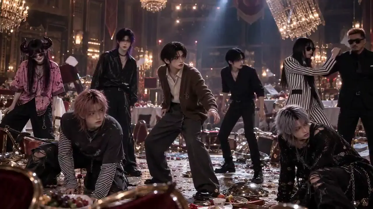 Frame from Standoff in a ruined banquet hall