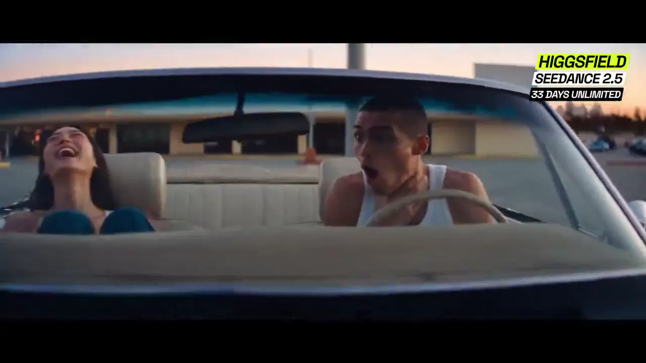 Frame from Startled reactions in a convertible