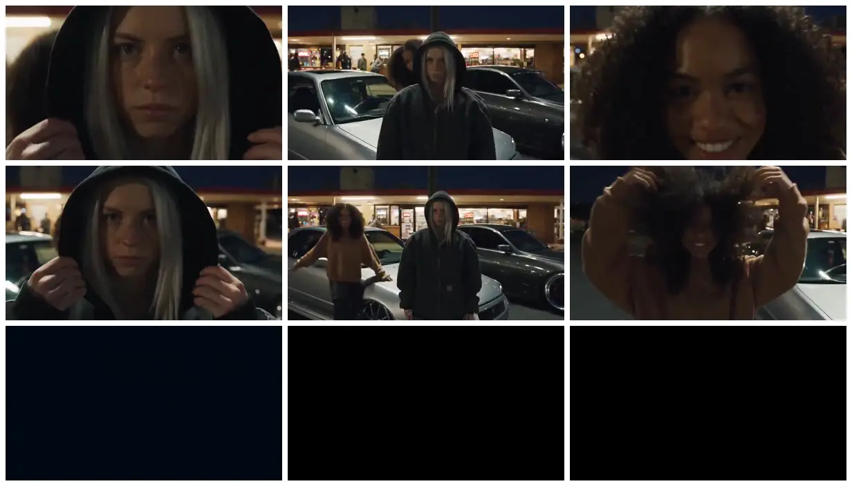 Nine frames from across Street portraits beside silver coupes
