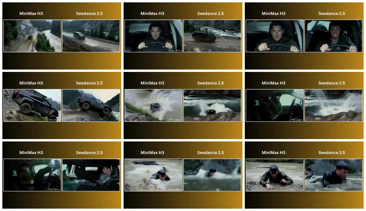 Nine frames from across SUV crash and river escape