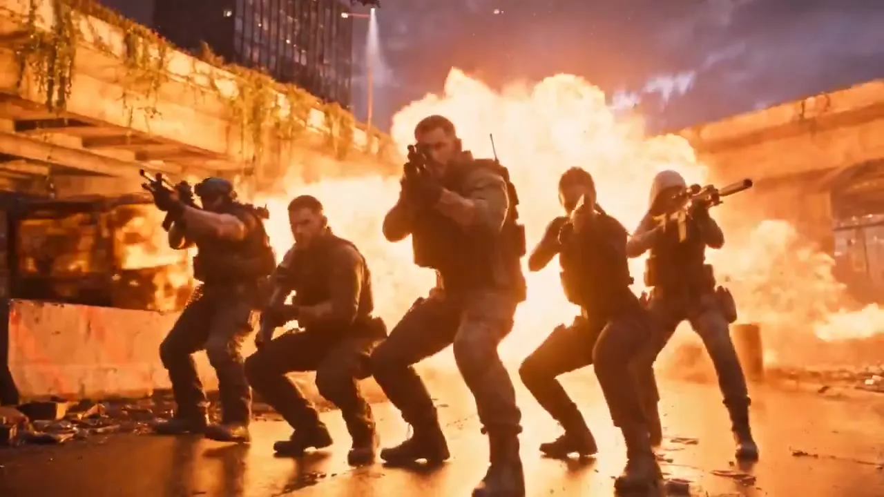 Frame from Tactical squad in a burning city