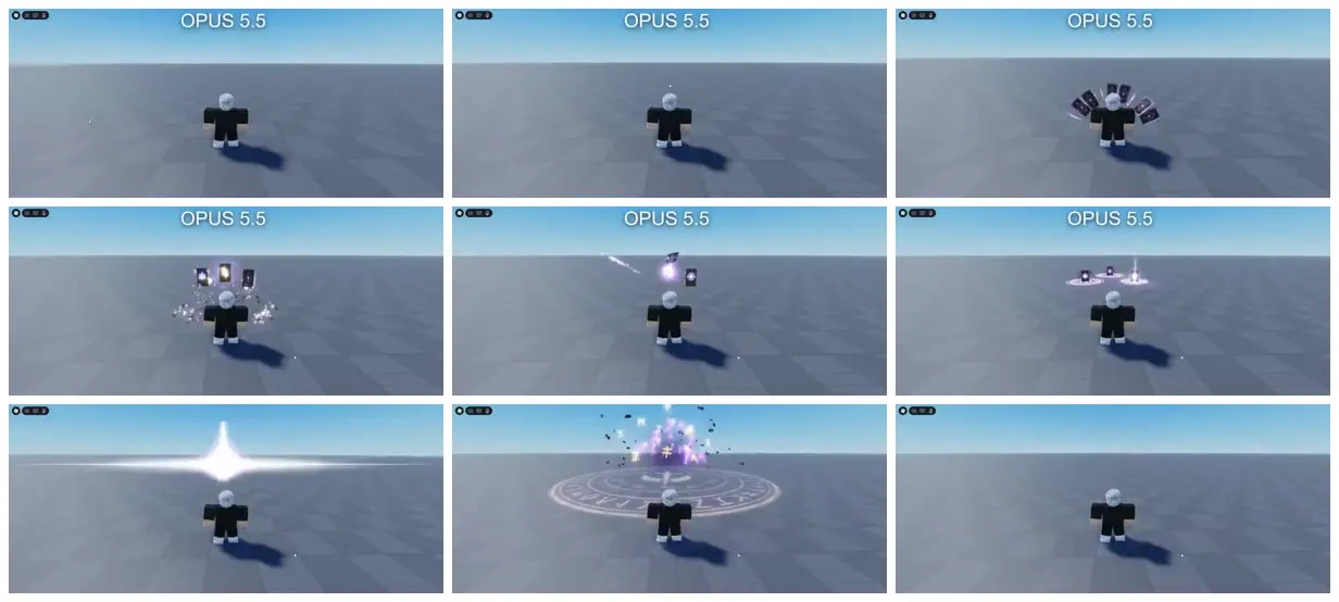 Nine frames from across Tarot cards and a rune-ring burst