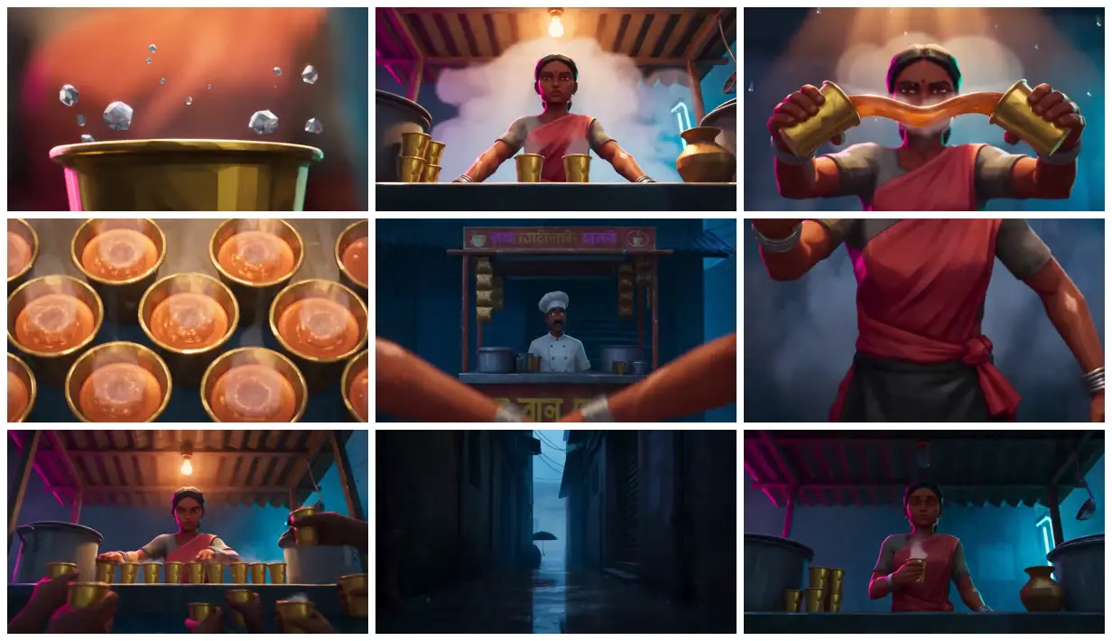Nine frames from across Tea master in a monsoon stall