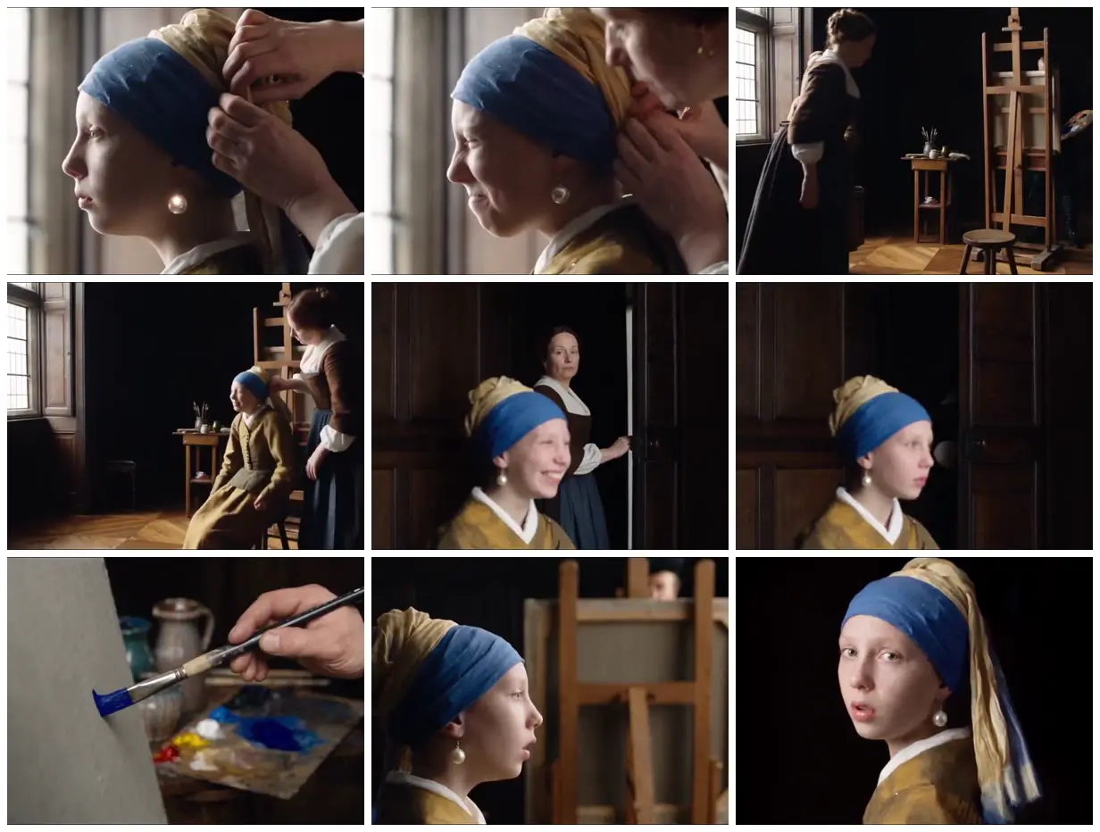 Nine frames from across The pearl earring portrait sitting