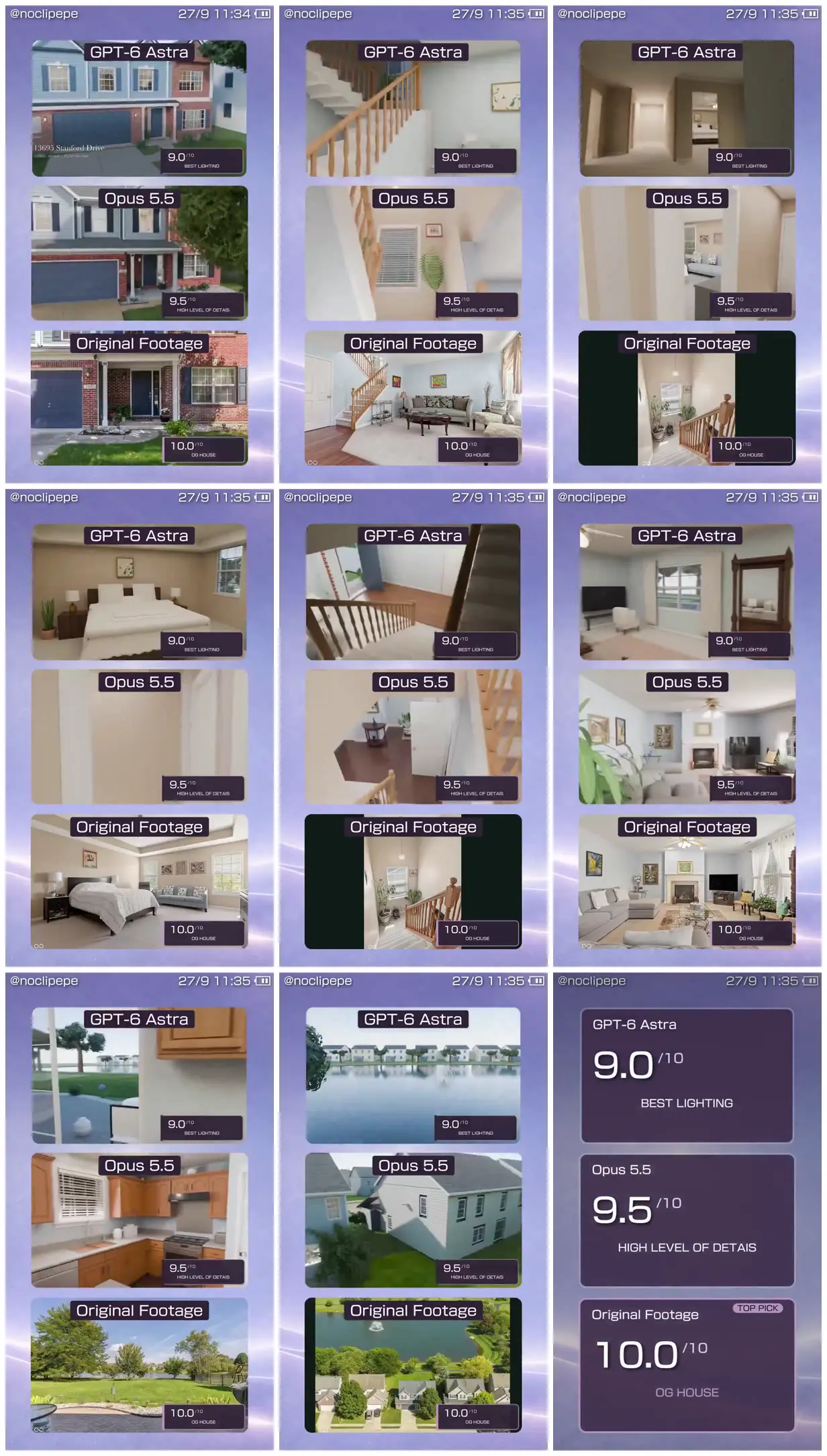 Nine frames from across Three views of a lakeside house