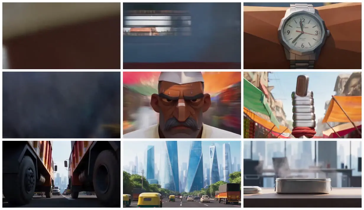 Nine frames from across Tiffin carrier among glass towers