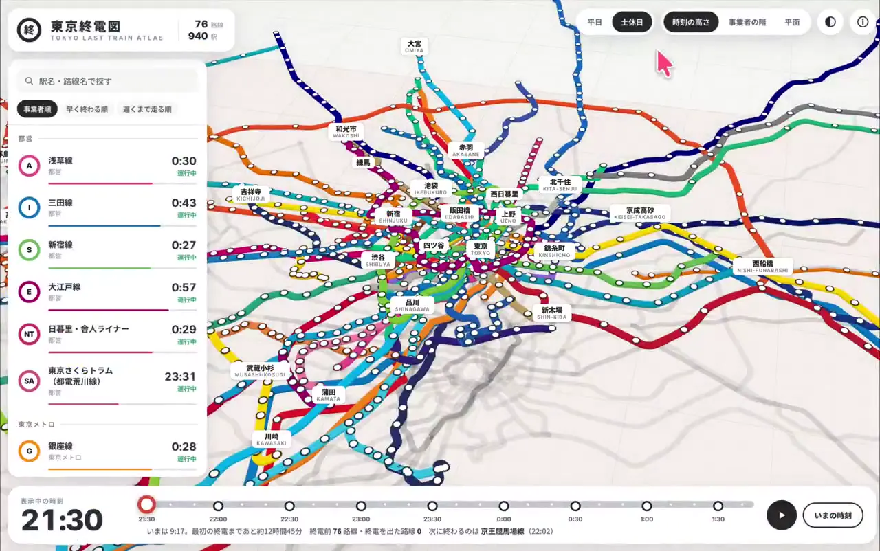 Frame from Tokyo last-train network map