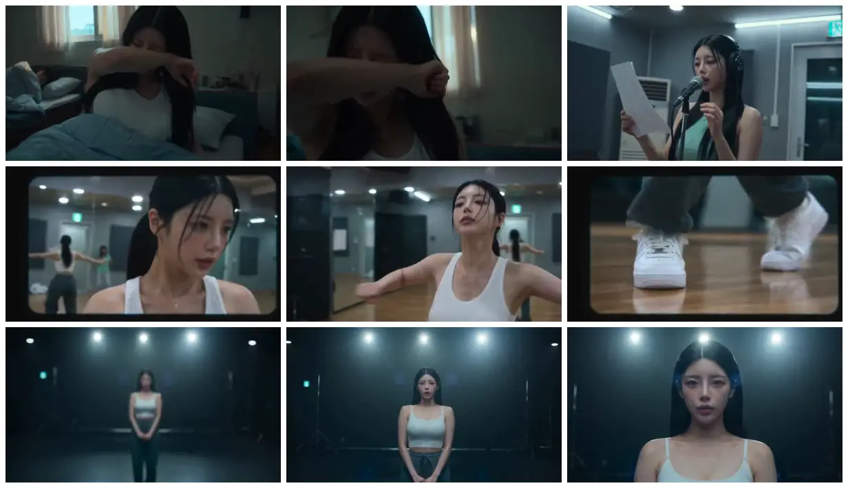 Nine frames from across Trainee rehearsal and evaluation