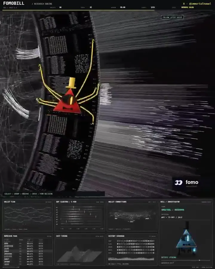 Frame from Transaction trails around a curved ledger