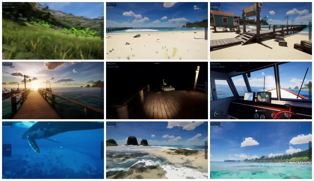 Nine frames from across Tropical island above and below water