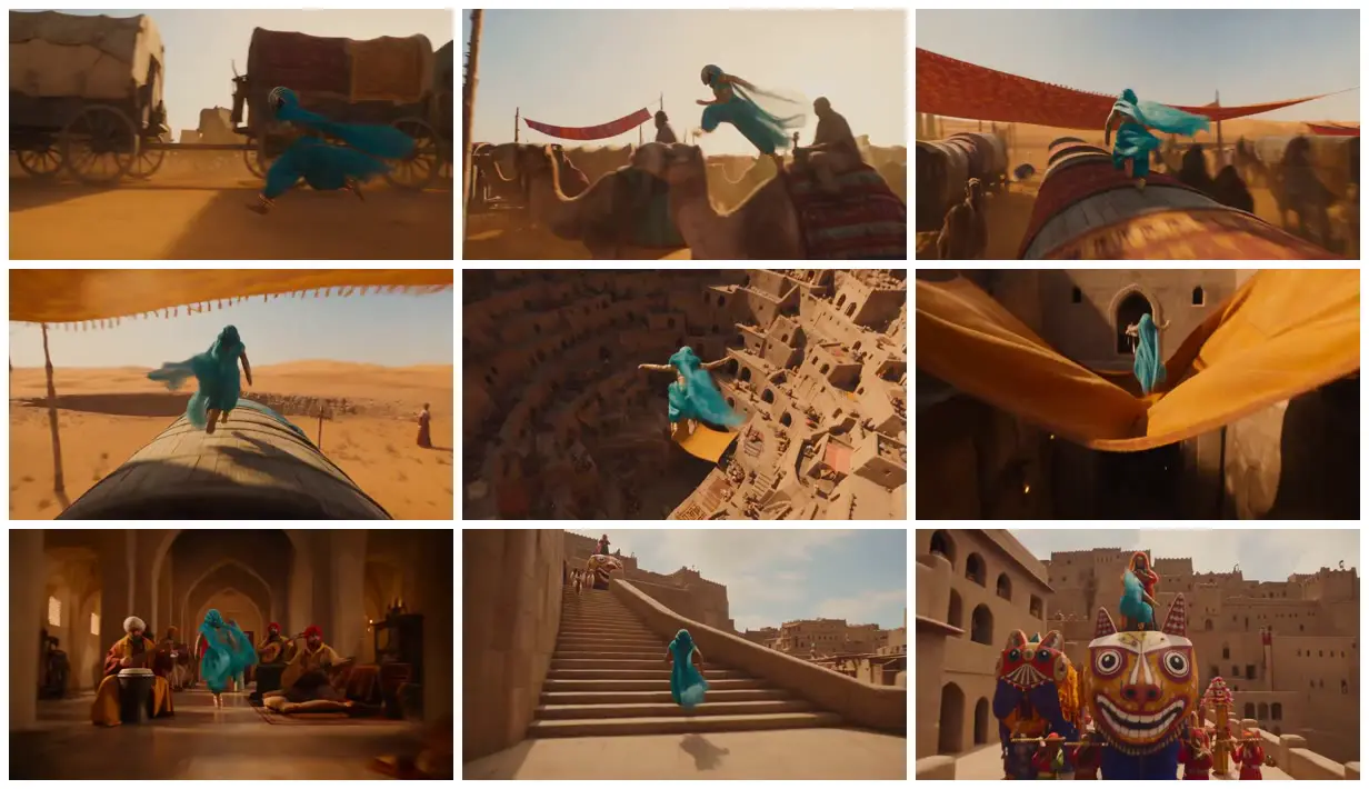 Nine frames from across Turquoise dancer in a desert city