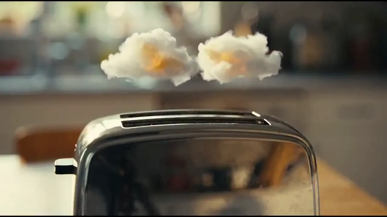 Frame from Two clouds above a chrome toaster