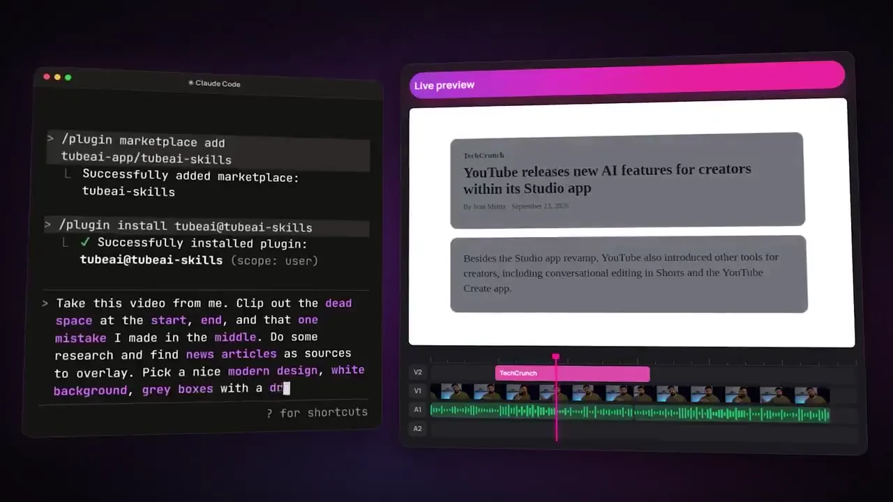 Frame from Video editing in purple interface cards