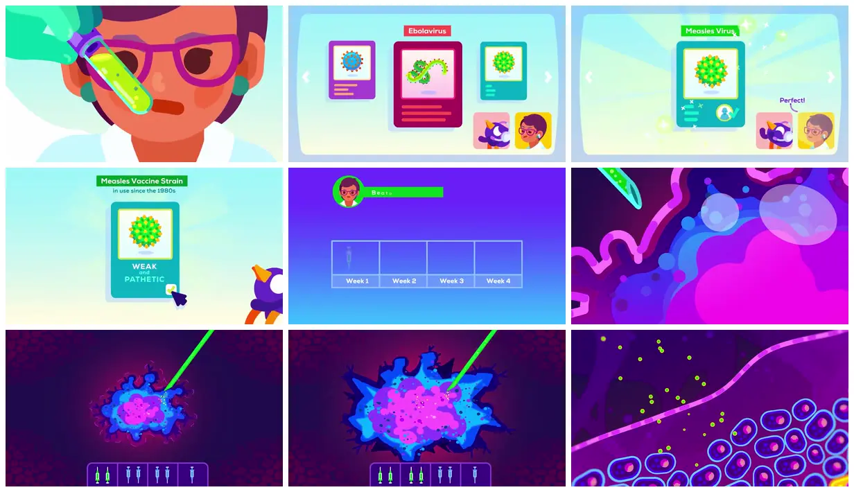Nine frames from across Viruses against cancer cells