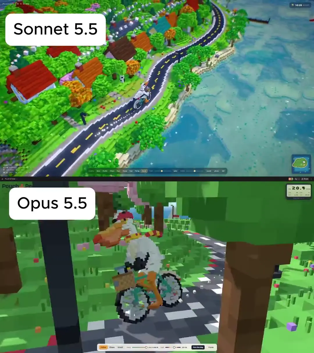 Frame from Voxel cyclist on a coastal island