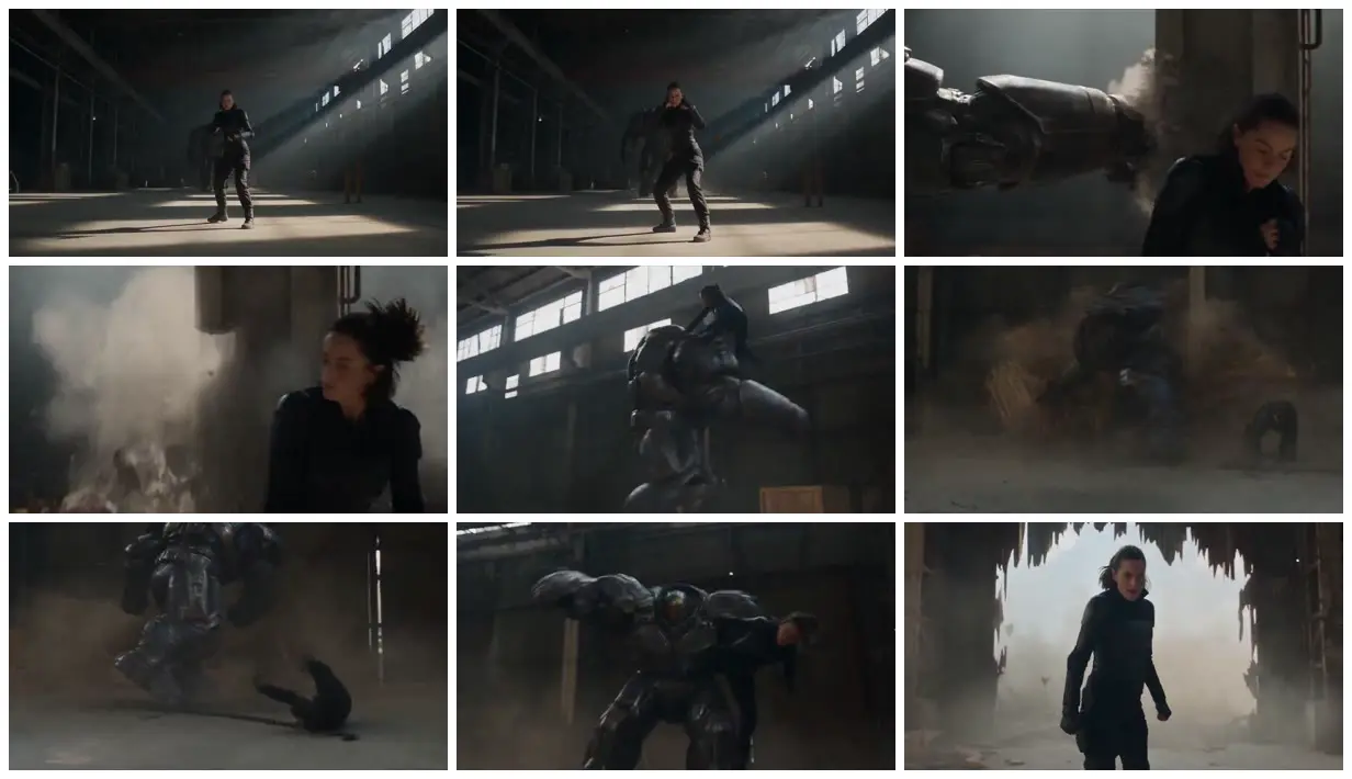 Nine frames from across Warehouse fighter and armored giant