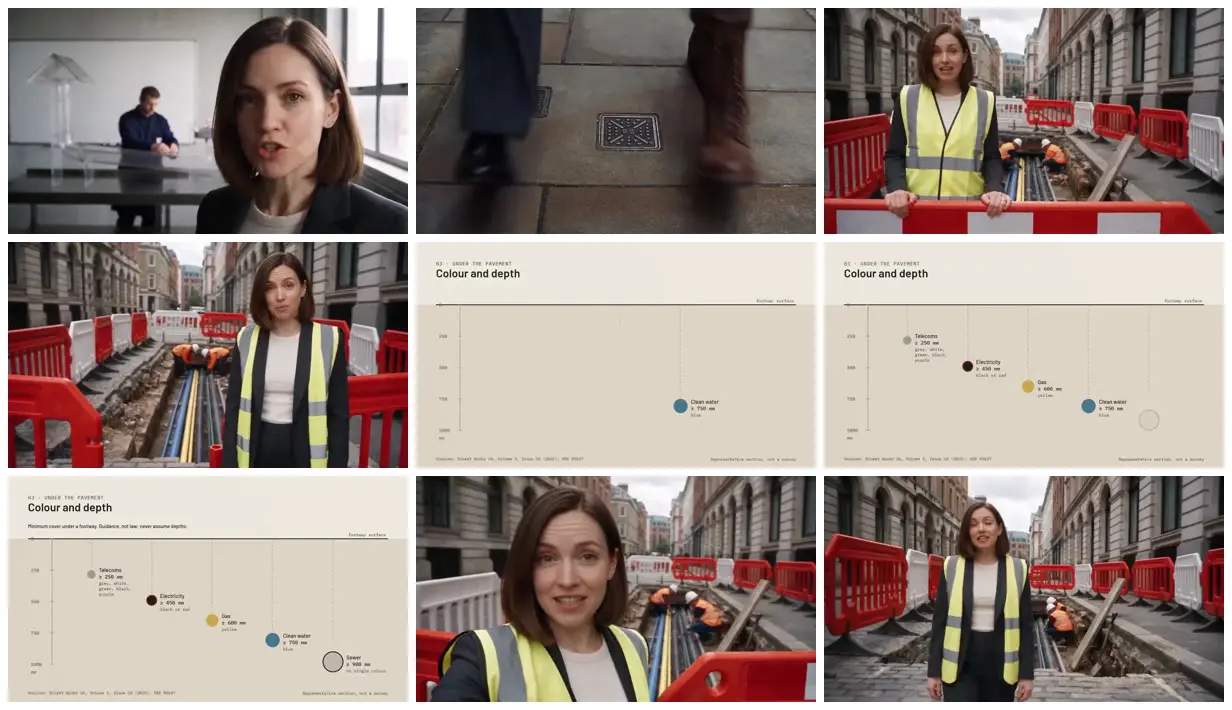 Nine frames from across Water systems beneath city streets
