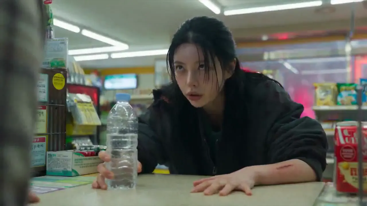 Frame from Woman at a rain-soaked mini-mart