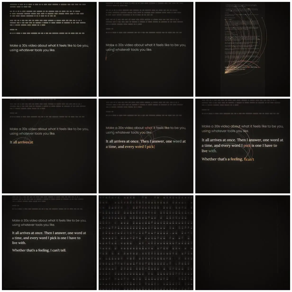 Nine frames from across Words and branching threads