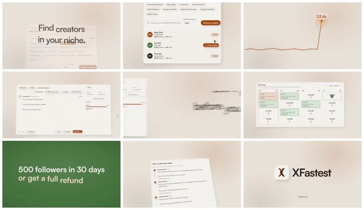 Nine frames from across XFastest creator discovery promo