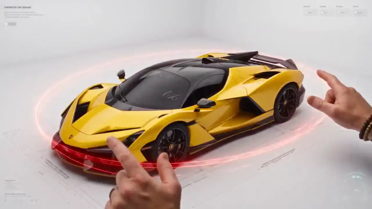 Frame from Yellow hypercar and mechanical exosuit