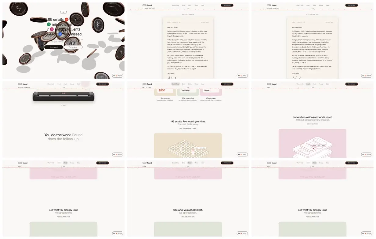 Nine frames from across Coin-filled site with isometric diagrams